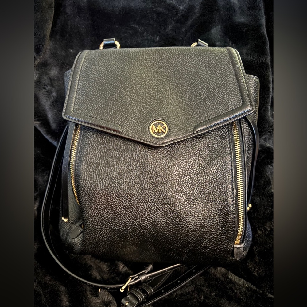 Michael Kors Black Pebbled Leather Backpack